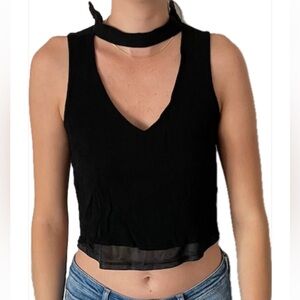 Pull and Bear Black Cut out neck cropped black tank